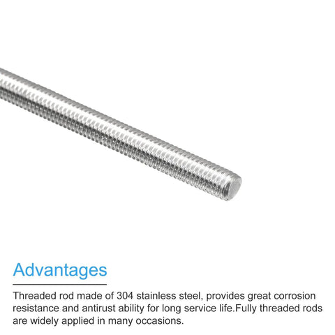 Side view of M5 x 300mm Fully Threaded Rod 0.8mm Pitch 304 Stainless Steel Right Hand, showing threading detail and material quality.