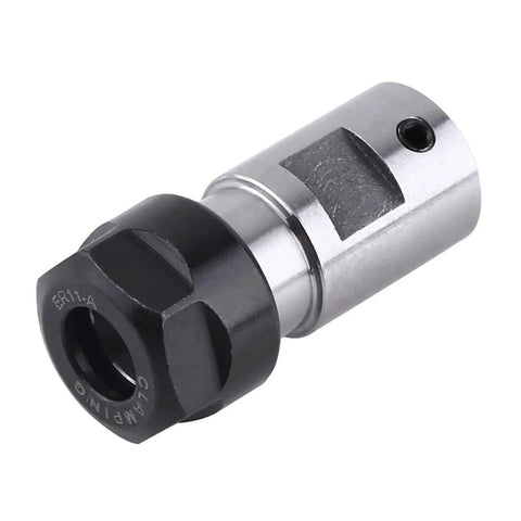 Collet Chuck CNC Spindle Tool Holder Compatible With ER11 Collets for Milling, black and steel, side view, 40mm high, 16mm shaft