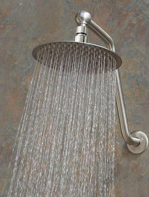NearMoon 8-inch chrome rain shower head, stainless steel, wall-mounted with curved arm