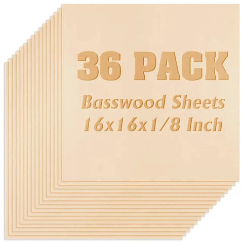 36 Pack Basswood Sheets 3mm Thick Unfinished Wood Boards For Laser Cutting And DIY Crafts 16x16 Inch Plywood Sheets