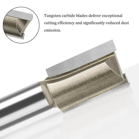 Close-up of a 1/4 Inch Shank 1/4 Inch Cutting Diameter 2 Flute Straight Router Bit Carbide Tipped Plunge Router Bit for woodworking