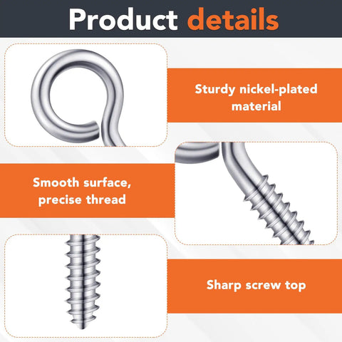 Heavy Duty Eye Hook Screws 0.75 To 1.75 Inches 250 Pcs Nickel Plated Screw Eyes product details, focus on material and thread.