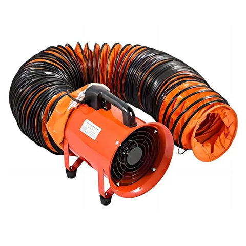 Flexible PVC Duct Hose For Your HVAC Setup Flame Retardant Hard Wearing Beefy Heavy Duty Ventilation Ducting with fan unit attached