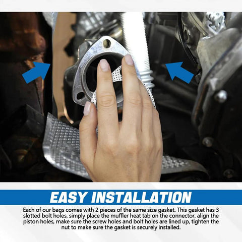 HEVLE 2pcs 3.5-inch exhaust flange gasket being installed; graphite reinforced high-temp seal