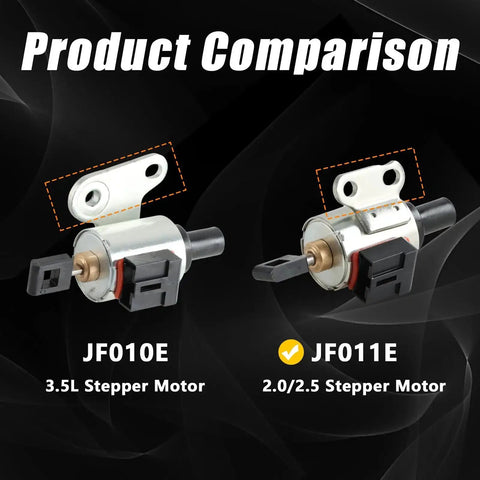 Comparison of JF010E and JF011E stepper motors for CVT systems, highlighting the Brand New CVT Transmission Step Motor 2.0L 2.5L Replacement JF011E RE0F10E Fits Nissan Altima 2009 2010 2011 2012 Rogue SL SV AWD Sentra 2007 2012 Dodge Caliber 2.5L 2.0L 4 Cylinder