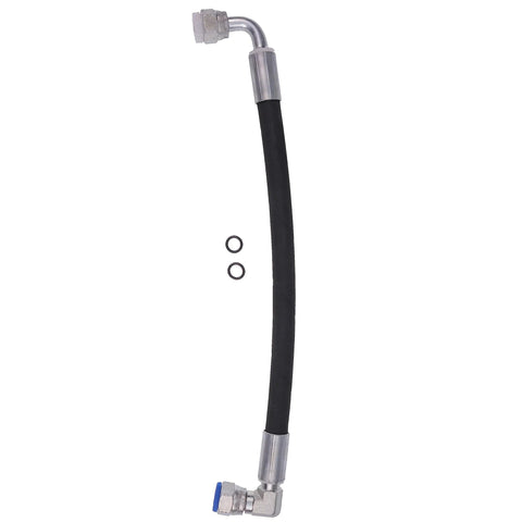 JZGRDN hydraulic hose, black rubber line with metal end fittings, includes two O-rings.