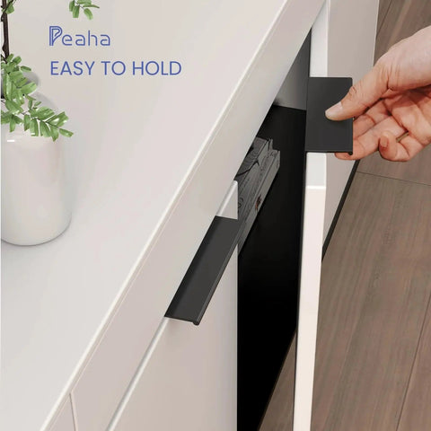 10 Pack Black Cabinet Pulls 3 Inch Aluminum Alloy Edge Finger Pull Dresser Drawer Handles for kitchen cabinets installation.