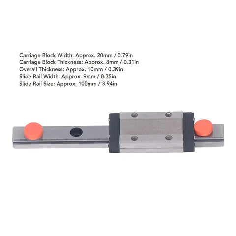 Miniature Linear Guide Rail With Bearing Steel Carriage Block 100mm Motion Guide For CNC Tools And 3D Printers, showing dimensions