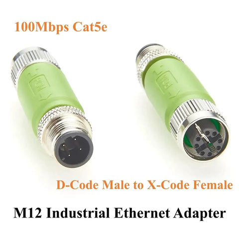 M12 D Code Male To X Code Female Industrial Ethernet Inline Adapter IP67 Waterproof Cat5e Shielded Connector 100Mbps Rugged