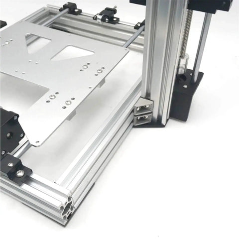 Close-up of 3030 Aluminum Extrusion Corner Bracket Kit With 40 M6 T Nuts And 40 Hex Screws installed at 90-degree angle on aluminum profiles