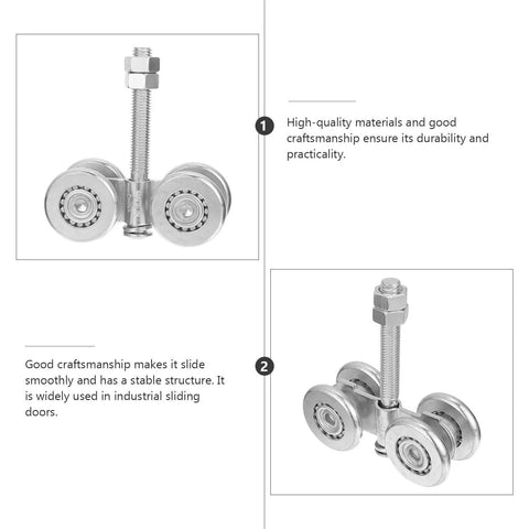 Heavy Duty Sliding Door Roller With Steel Track Pulley Built Tough For Heavy Loads Industrial Grade Gate Trolley 200kg Load Capacity Durable Steel Wheel Replacement For Doors And Gates Silver Model 3, front and side view with detailed craftsmanship.