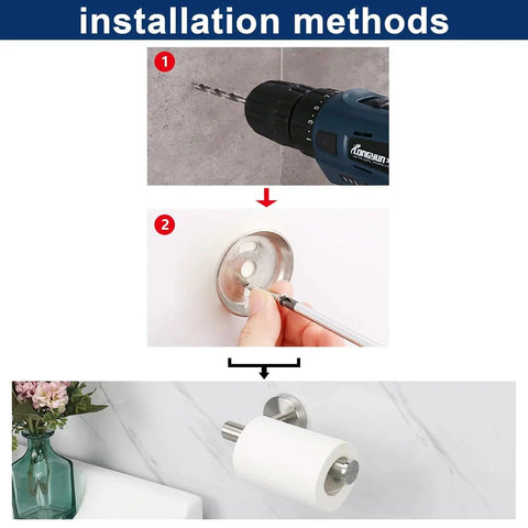 Installation steps for stainless steel toilet paper holder wall mounted 6 inch length SUS304 rustproof brushed nickel finish.