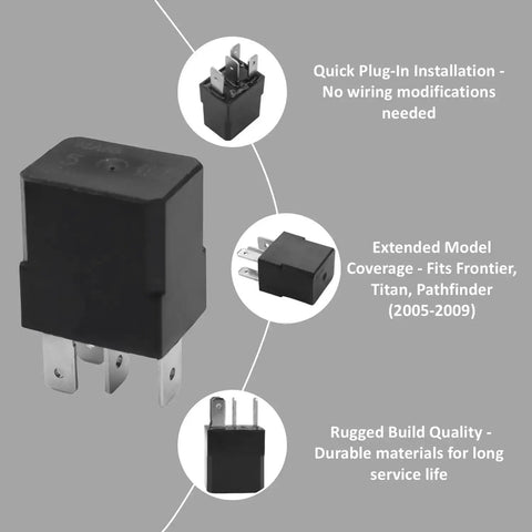Drop In Nissan Compatible 12V DC Power Relay, 4 Pin, Beefy 35A Automotive Relay For General Purpose Switching shown in multiple views