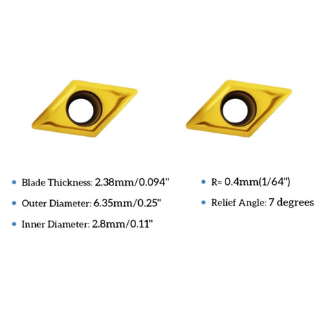 Coated Carbide Turning Inserts Set DCMT21.51 And DCMT070204, 10 Pack For Lathe Holder, showing detailed specifications in text.