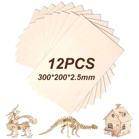 Basswood Sheets For Laser Cutting And Engraving, 12 X 8 Inches, 12 Pack Unfinished 2.5mm Wood For DIYers, Crafts, Architectural Models.