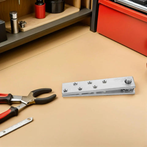 Heavy Duty Concealed Pivot Door Hinge System For Wood Cabinets And Secret Doors With 360 Degree Rotation Stainless Steel Hidden Hardware By Lifkome For Industrial Grade Installations on a workbench.