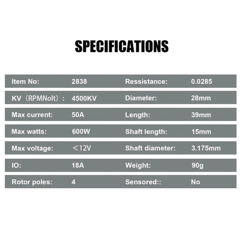 Specifications for Brushless 2838 4500KV Motor And 35A Waterproof ESC For 1/14 And 1/16 RC Cars Like Traxxas E-Revo Losi JRX2