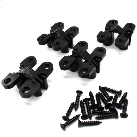 Hidden Hinge Set For Doors And Cabinets Lamvbls Stainless Steel 180 Degree Invisible Cross Hinges Black 4 Hinges 16 Screws for 18mm doors