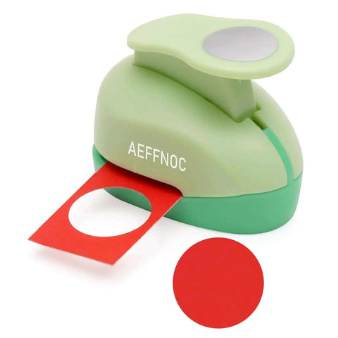 Green 1 Inch Circle Hole Punch for Crafts and DIY Arts, Handy Lever Action shown with a red paper cutout and smooth sliding release feature
