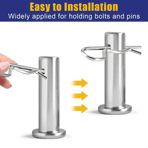 140 Piece Cotter Pin Set With 6 Sizes Durable Zinc Plated R Clips holding bolts, showcasing easy installation for mechanics and RVs