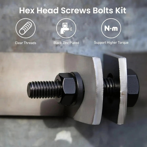 1/4-20 X 6 Inch Hex Head Bolts Kit with Nuts, Flat and Lock Washers, Black Zinc Plated 304 Stainless Steel in metal joint