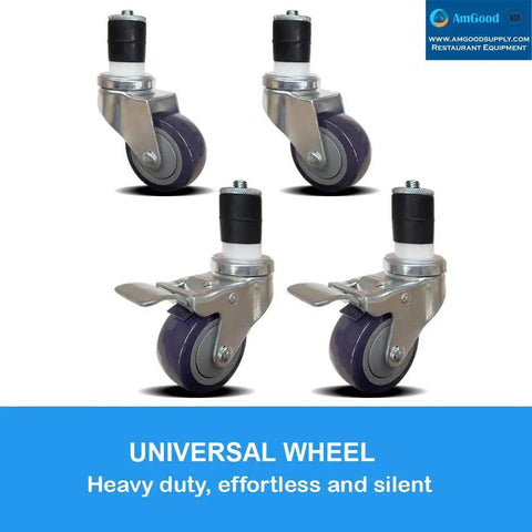 3 Inch Casters For Stainless Steel Work Tables And Metal Prep Tables Set Of 4 With 2 Brakes And 2 Non Brake Swivel Wheels