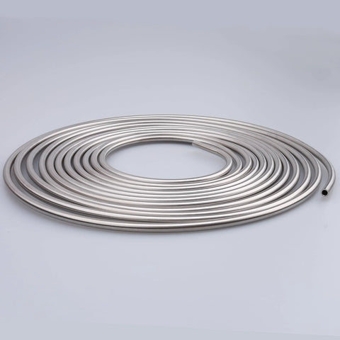 Stainless steel 1/4-inch brake line coil, 16 ft, hard tubing, silver