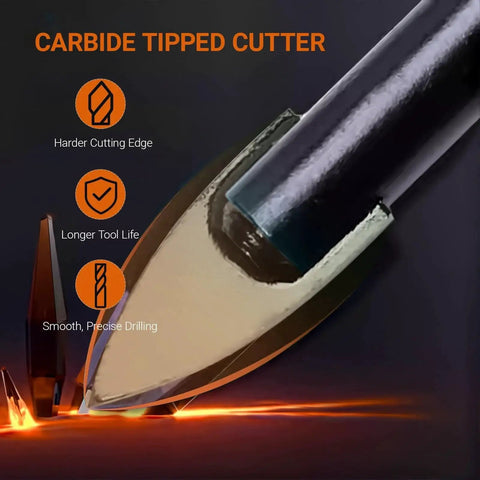 Close-up of Pro Grade Three Sixteenth Inch Glass And Tile Drill Bit Set with carbide tipped spear cutter for precise drilling