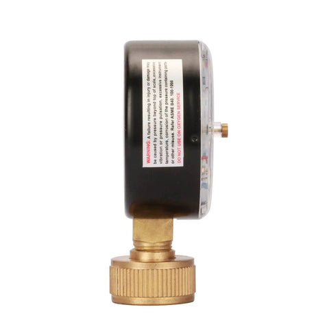 Side view of Heavy Duty Water Pressure Test Gauge 2-1/2 Inch Dial, 3/4 Inch Female Hose Thread For Quick Checks, 0-200 PSI/KPa