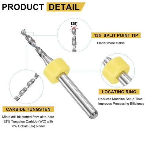 Close-up of 10 Pack 2mm Micro Drill Bits With One Eighth Inch Shank Carbide Tungsten Steel 135 Degree Point for PCB drilling.