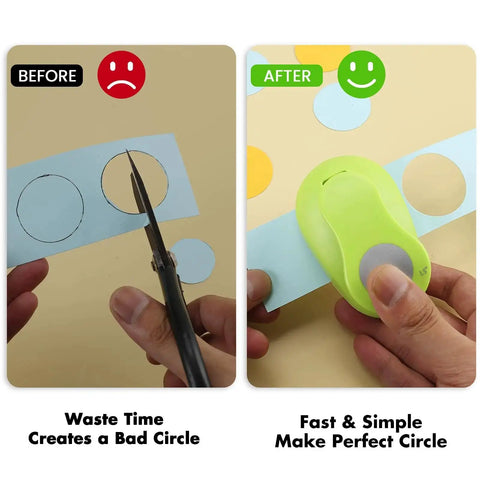 Comparison of hand-cutting vs 1.5 Inch Circle Hole Punch For Crafts And Scrapbooking Create Perfect Circles For Card Making