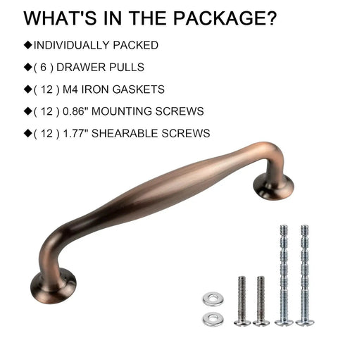 6 Pack Cabinet Pulls 96mm Brushed Red Copper Antique Finish Solid Zinc Alloy Drawer Handles with screws and gaskets