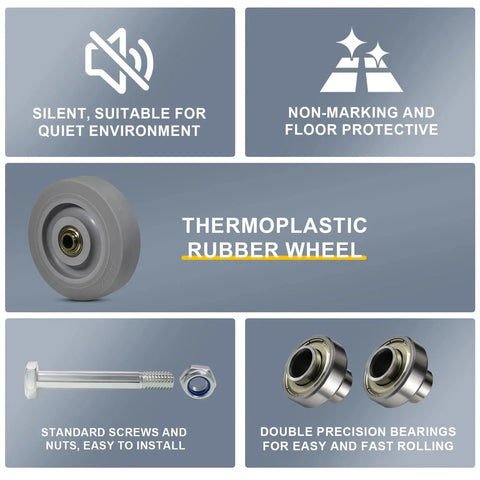 4 Inch Thermoplastic Rubber Caster Wheels Set Of 4 Heavy Duty Precision Bearing Non Marking Floor Safe With screws and bearings details