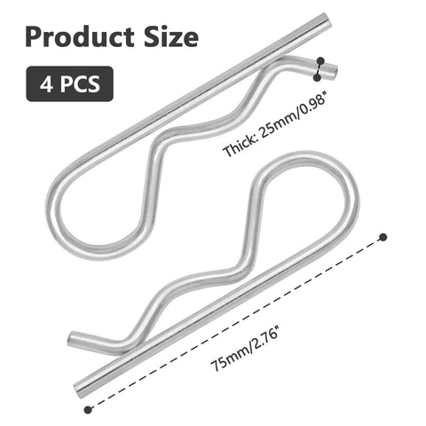 Image showing 4 Pieces R Clips Hitch Pins Set In Stainless Steel For Trailers And Tow Bars Galvanized Cotter Pins Spring Clips, size 75mm.
