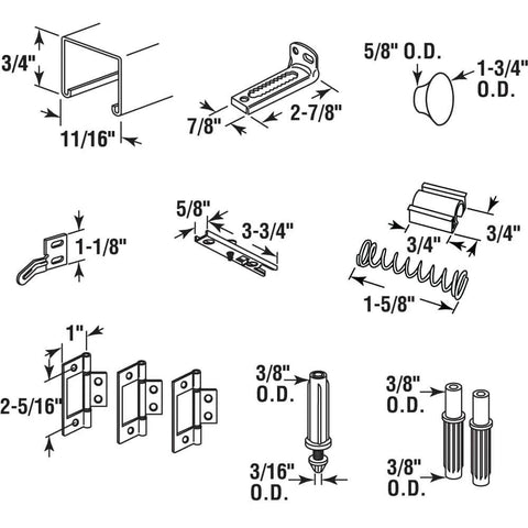 Bi-Fold Closet Door Track Kit For 24 Inch Openings With Roll-Formed Steel Track And Painted White Finish hardware components diagram.