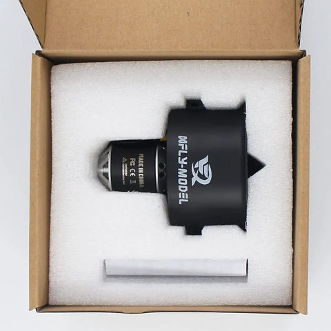 64mm 12 Blade EDF Ducted Fan With 4S 2840-KV3200 Brushless Outrunner Motor in box, CNC Laser Spinner Finish visible