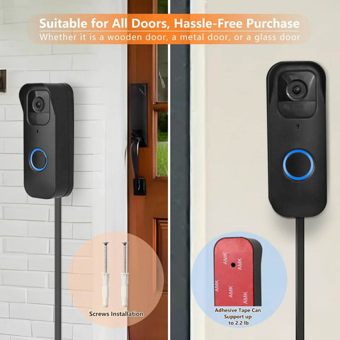 2in1 Power Cable With Adapter And Adhesive Doorbell Mount For Video Doorbell 1st 2023 Release No Drill Easy Install With Sixteen Point Four Feet Charging Cord shown installed