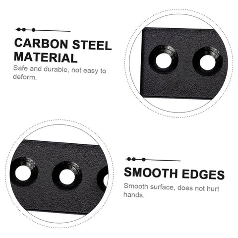 Close-up of carbon steel mending plates from Heavy Duty Track Connecting Brace Set For Barn Door Flat Track Bracket Connector.