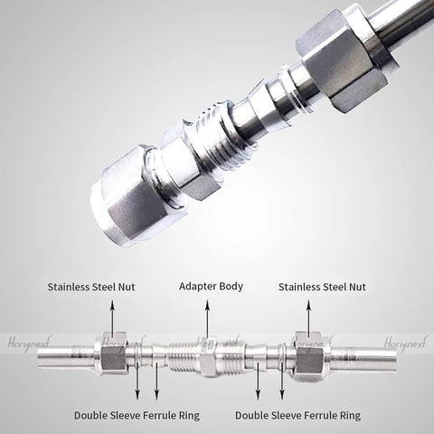 Horiznext 5/16 inch stainless steel 304 compression fitting with adapter body and ferrule rings.