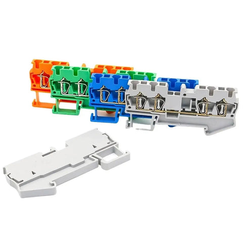 Ten Pack DIN Rail Terminal Block 4 Wire 2.5mm2 Spring Clamp Connector 300V ST 2.5 Quattro Green Heavy Duty For Industrial Control Panels