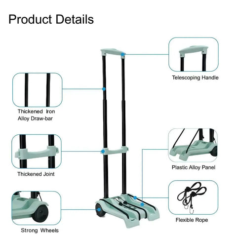 Diagram showing parts of 100 Lbs Capacity Foldable Cart With Wheels Lightweight Folding Utility Cart, including handle, wheels, and panel.