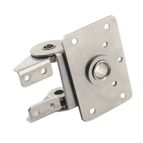 Stainless steel bilateral damping torque hinge with square mounting plate and rotating arms, 1 piece.