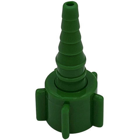 Green plastic oxygen tubing connector with barbed Christmas-tree tip