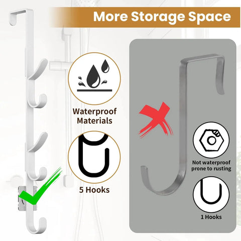 Diagram showing Metal Over The Door Hooks For Hanging And Organizing Purses Coats Hats Towels And Clothes Ideal For Bathroom Closet And Shower.