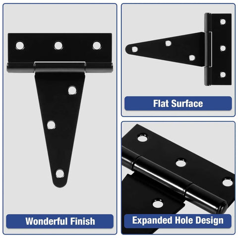 Beefy Four Pack 4 Inch T Strap Hinges Heavy Duty Outdoor Hinges For Wood Gates Barn Fence Shed Doors Black Finish