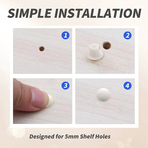 Steps showing installation of 500 Pieces Plastic Hole Plugs Set For Three Sixteenth Inch Holes White Round Button Caps