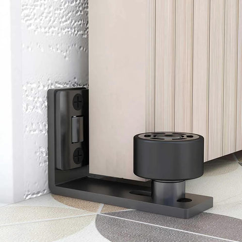 Adjustable Floor Guide For Sliding Barn Doors Black, Wall And Door Bottom Roller Guard, Quiet Smooth Operation, Corrosion Resistant
