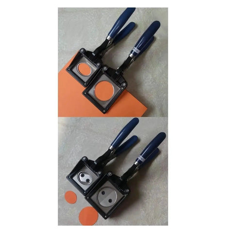 Hardworking Handheld Button Graphic Punch Die Cutter For Badge Making With 32mm Actual Cut, showing cutting mechanism and handles