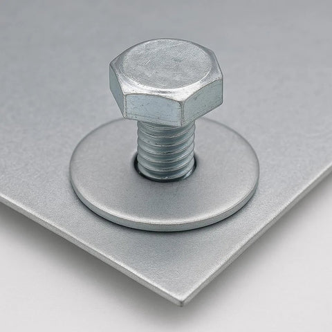 Fender washer with bolt, 1/4 x 1-1/4 in, 304 stainless steel, mounted on metal panel
