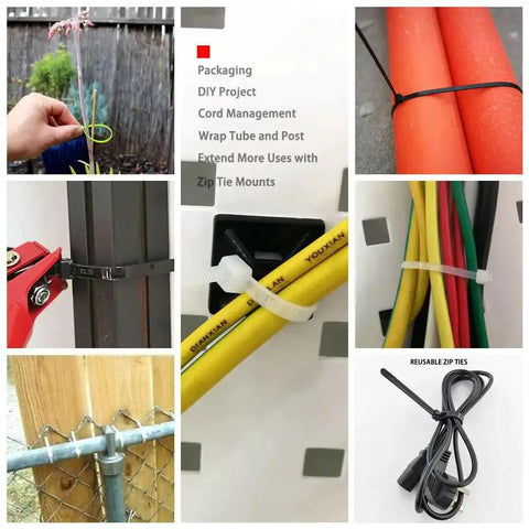 Heavy Duty 12 Inch Outdoor Wire Zip Ties 0.3 Inch Wide 100 Pack Black UV Resistant Nylon 66 Zipties With 120 Lbs Tensile Strength For Cables And Big Bundles securing various items in outdoor settings
